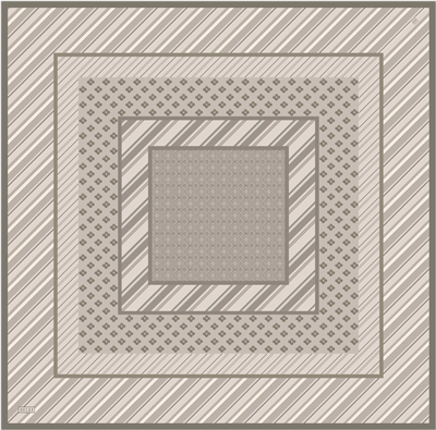 Bej Geometrik Desen %100 Twill İpek Eşarp 4423-05