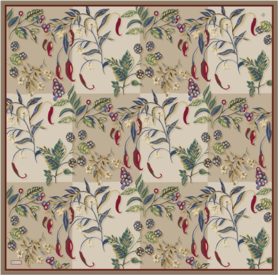 Bej Obje Desen %100 Twill İpek Eşarp 4320-82