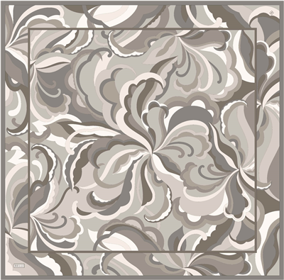 Bej Soyut Desen %100 Twill İpek Eşarp 4414-86