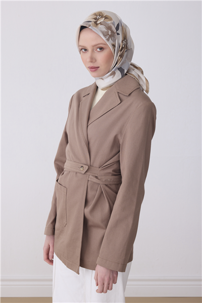 Bej Çiçek Desen %100 Twill İpek Eşarp 4330-84