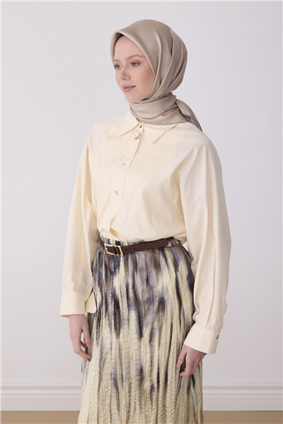 Açık Vizon Klasik Desen %100 Twill İpek Eşarp 4305-82