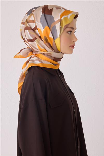 BELLİ GEOMETRİK DESEN İPEK EŞARP 4054D (TWİLL)-33