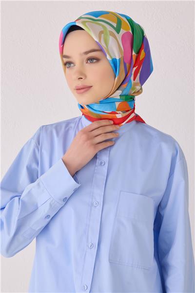 BELLİ GEOMETRİK DESEN İPEK EŞARP 4054D (TWİLL)-05