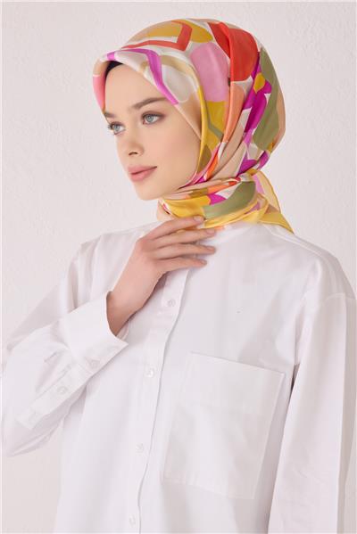 BELLİ GEOMETRİK DESEN İPEK EŞARP 4054D (TWİLL)-06