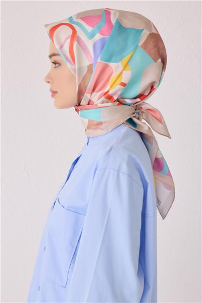 BELLİ GEOMETRİK DESEN İPEK EŞARP 4054D (TWİLL)-80