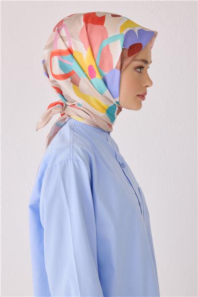 BELLİ GEOMETRİK DESEN İPEK EŞARP 4054D (TWİLL)-80