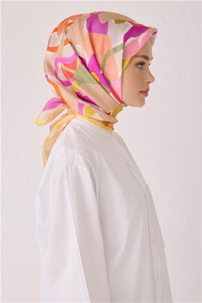 BELLİ GEOMETRİK DESEN İPEK EŞARP 4054D (TWİLL)-06