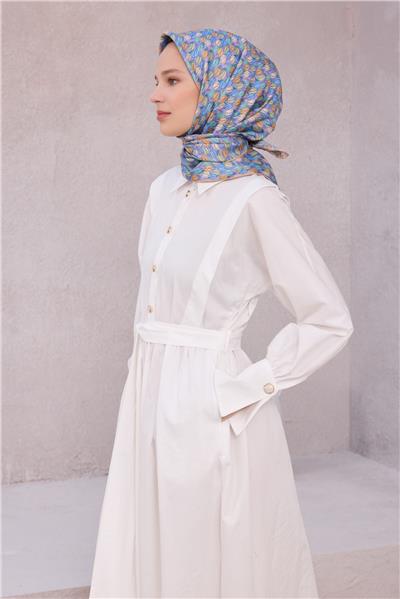 BELLİ ÇİÇEK DESEN İPEK EŞARP 4204D (TWILL) TURUNCU - 10