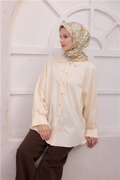 BELLİ ÇİÇEK DESEN İPEK EŞARP 4204D (TWILL) SARI - 81