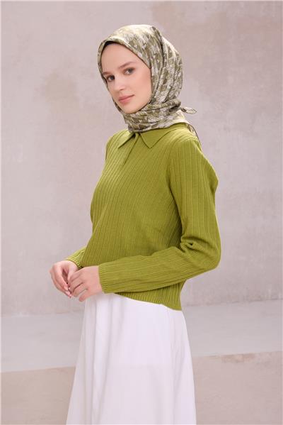 BELLİ ÇİÇEK DESEN İPEK EŞARP 4204D (TWILL) HAKİ - 85