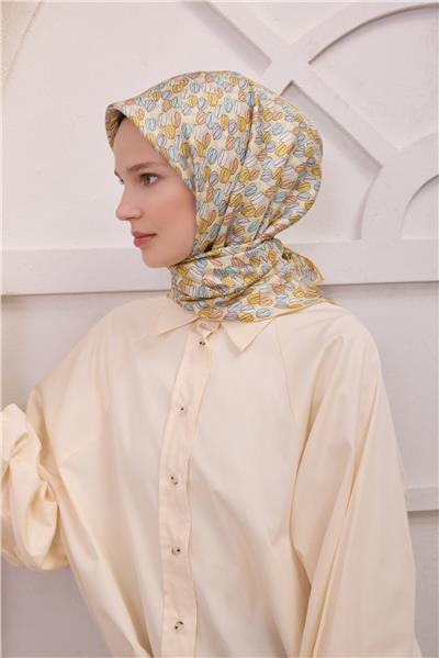 BELLİ ÇİÇEK DESEN İPEK EŞARP 4204D (TWILL) SARI - 81