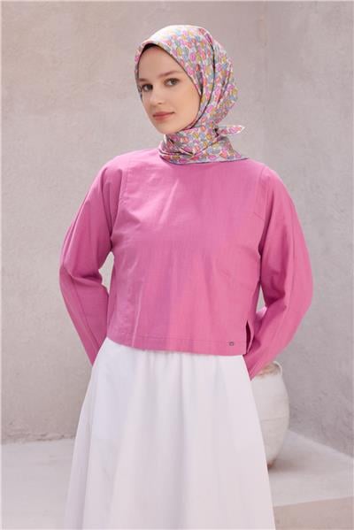 BELLİ ÇİÇEK DESEN İPEK EŞARP 4204D (TWILL) PEMBE - 80