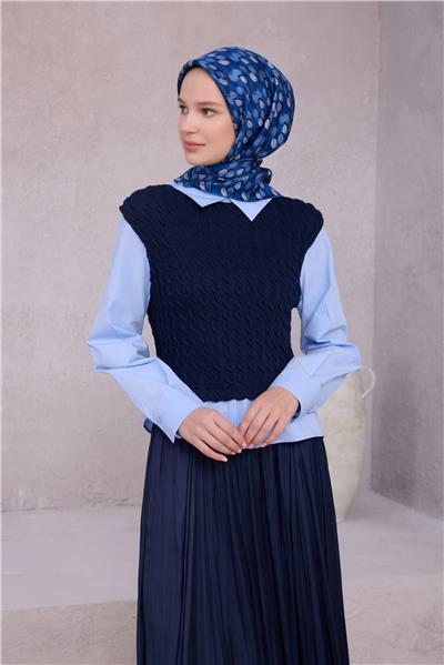 BELLİ ÇİÇEK DESEN İPEK EŞARP 4204D (TWILL) MAVİ - 86