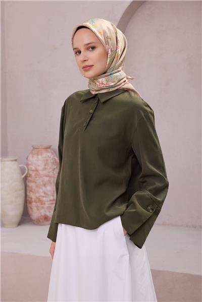 BELLİ ÇİÇEK DESEN İPEK EŞARP 4210D (TWILL) VİZON - 07