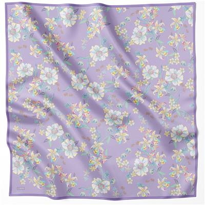 BELLİ ÇİÇEK DESEN İPEK EŞARP 4210D (TWILL) LİLA - 50