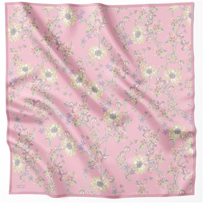 BELLİ ÇİÇEK DESEN İPEK EŞARP 4210D (TWILL) PEMBE - 86