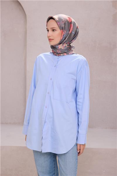 BELLİ ÇİÇEK DESEN İPEK EŞARP 4210D (TWILL) GRİ - 83