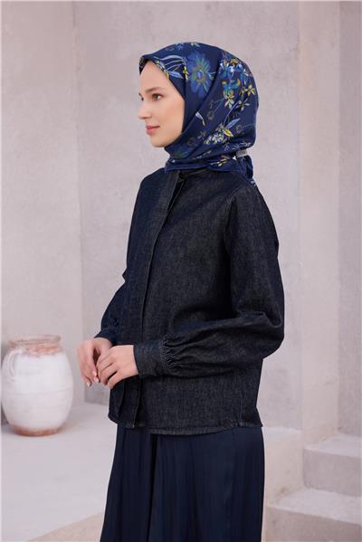 BELLİ ÇİÇEK DESEN İPEK EŞARP 4210D (TWILL) LACİVET - 53