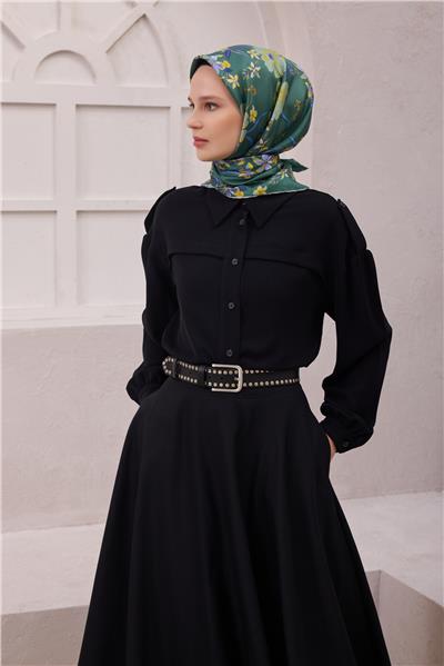 BELLİ ÇİÇEK DESEN İPEK EŞARP 4210D (TWILL) ZÜMRÜT - 56