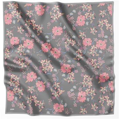 BELLİ ÇİÇEK DESEN İPEK EŞARP 4210D (TWILL) GRİ - 83