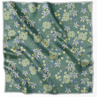 BELLİ ÇİÇEK DESEN İPEK EŞARP 4210D (TWILL) ZÜMRÜT - 56