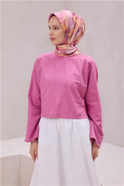 BELLİ ÇİÇEK DESEN İPEK EŞARP 4217D (TWILL) PEMBE - 04