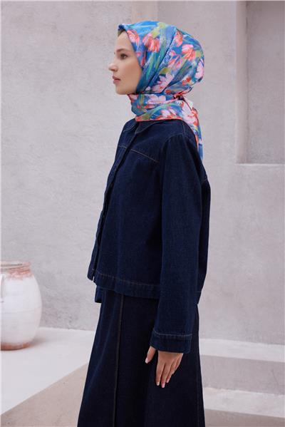 BELLİ ÇİÇEK DESEN İPEK EŞARP 4217D (TWILL) TURUNCU   - 01