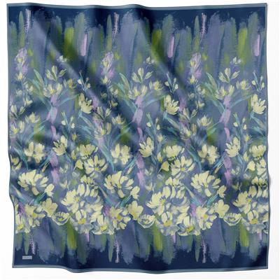 BELLİ ÇİÇEK DESEN İPEK EŞARP 4217D (TWILL) LACİVERT - 80