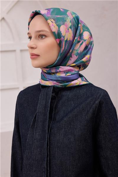 BELLİ ÇİÇEK DESEN İPEK EŞARP 4217D (TWILL) MOR - 82