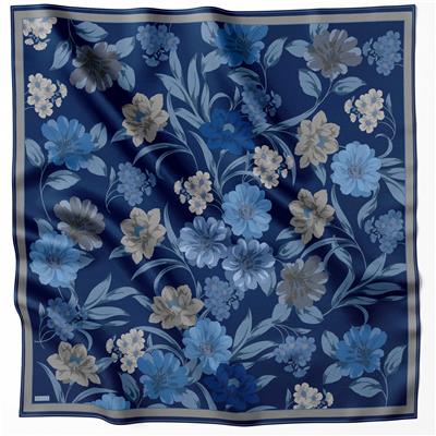 BELLİ ÇİÇEK DESEN İPEK EŞARP 4219D (TWILL) LACİVERT - 60