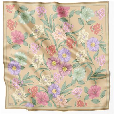 BELLİ ÇİÇEK DESEN İPEK EŞARP 4219D (TWILL) BEJ - 50