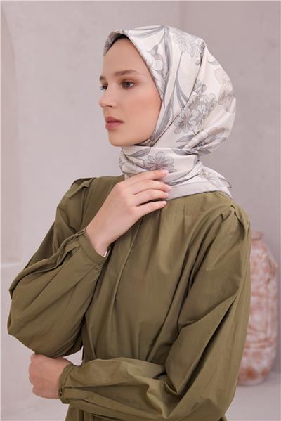 BELLİ ÇİÇEK DESEN İPEK EŞARP 4219D (TWILL) TAŞ - 59
