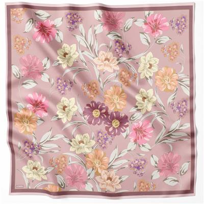 BELLİ ÇİÇEK DESEN İPEK EŞARP 4219D (TWILL) PUDRA - 34