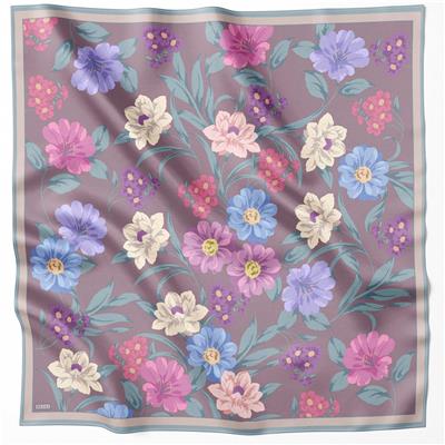 BELLİ ÇİÇEK DESEN İPEK EŞARP 4219D (TWILL) LAVANTA - 56