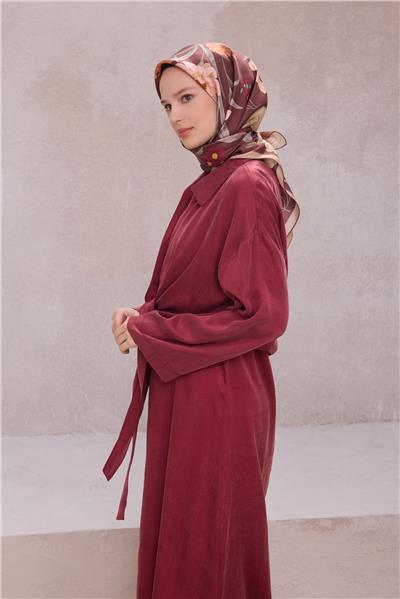 BELLİ ÇİÇEK DESEN İPEK EŞARP 4219D (TWILL) KIZIL KAHVE - 51
