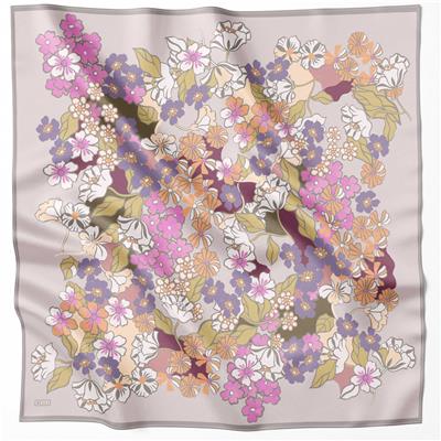 BELLİ ÇİÇEK DESEN İPEK EŞARP 4220D (TWILL) GRİ PEMBE - 31