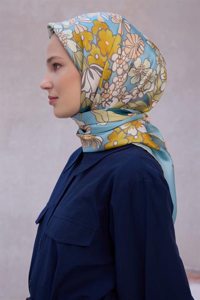 BELLİ ÇİÇEK DESEN İPEK EŞARP 4220D (TWILL) - 33