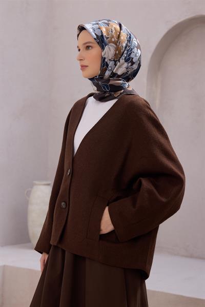 BELLİ ÇİÇEK DESEN İPEK EŞARP 4220D (TWILL) - 41