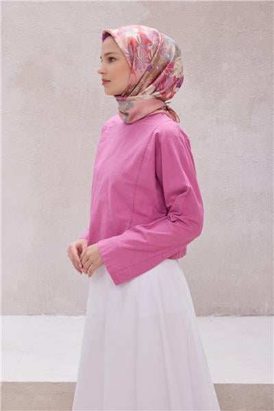 BELLİ ÇİÇEK DESEN İPEK EŞARP 4220D (TWILL) PUDRA - 20