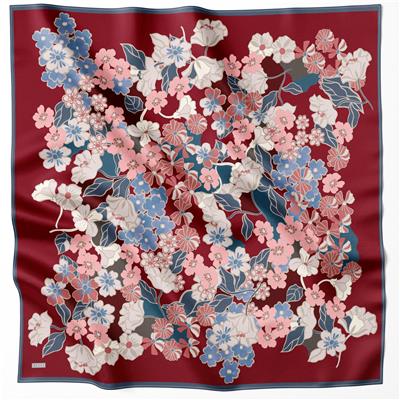 BELLİ ÇİÇEK DESEN İPEK EŞARP 4220D (TWILL) BORDO - 36