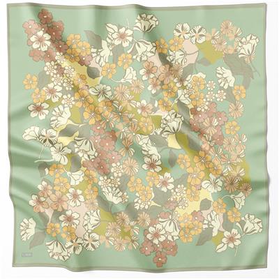 BELLİ ÇİÇEK DESEN İPEK EŞARP 4220D (TWILL) YEŞİL - 58