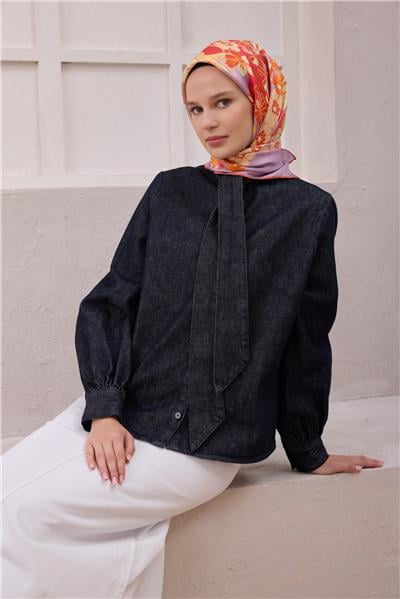BELLİ ÇİÇEK DESEN İPEK EŞARP 4220D (TWILL) LİLA - 53