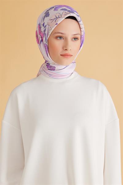Belli Fresh Çiçek Desen Lacivert Pure Eşarp 1 - 12