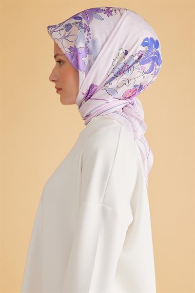 Belli Fresh Çiçek Desen Lacivert Pure Eşarp 1 - 12