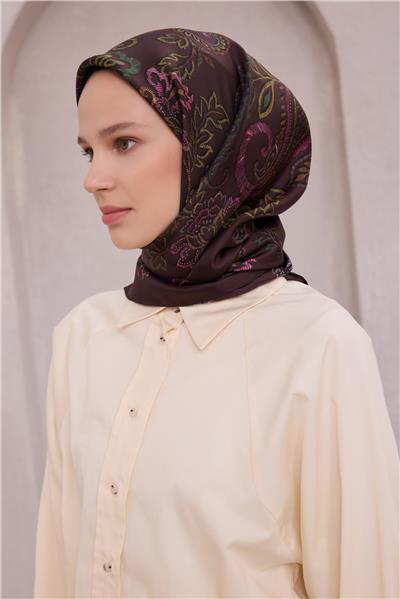 BELLİ ÇİÇEKLİ DESEN İPEK EŞARP 4207D (TWILL) ACI KAHVE - 39