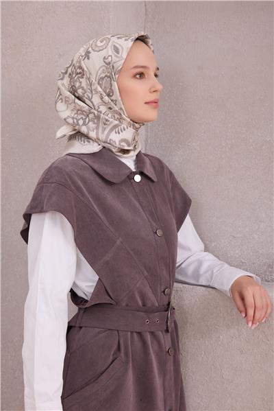 BELLİ ÇİÇEKLİ DESEN İPEK EŞARP 4207D (TWILL) KREM - 86