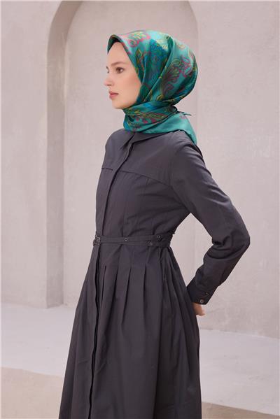 BELLİ ÇİÇEKLİ DESEN İPEK EŞARP 4207D (TWILL) ZÜMRÜT - 05