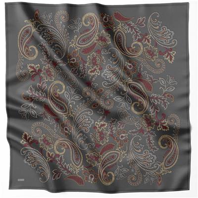 BELLİ ÇİÇEKLİ DESEN İPEK EŞARP 4207D (TWILL) ANTRASİT - 07