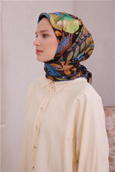 BELLİ ÇİÇEKLİ DESEN İPEK EŞARP 4225D (TWILL) İNDİGO - 04