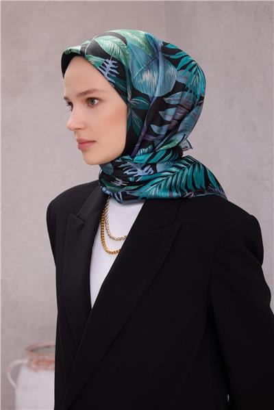 BELLİ ÇİÇEKLİ DESEN İPEK EŞARP 4225D (TWILL) SİYAH - 80